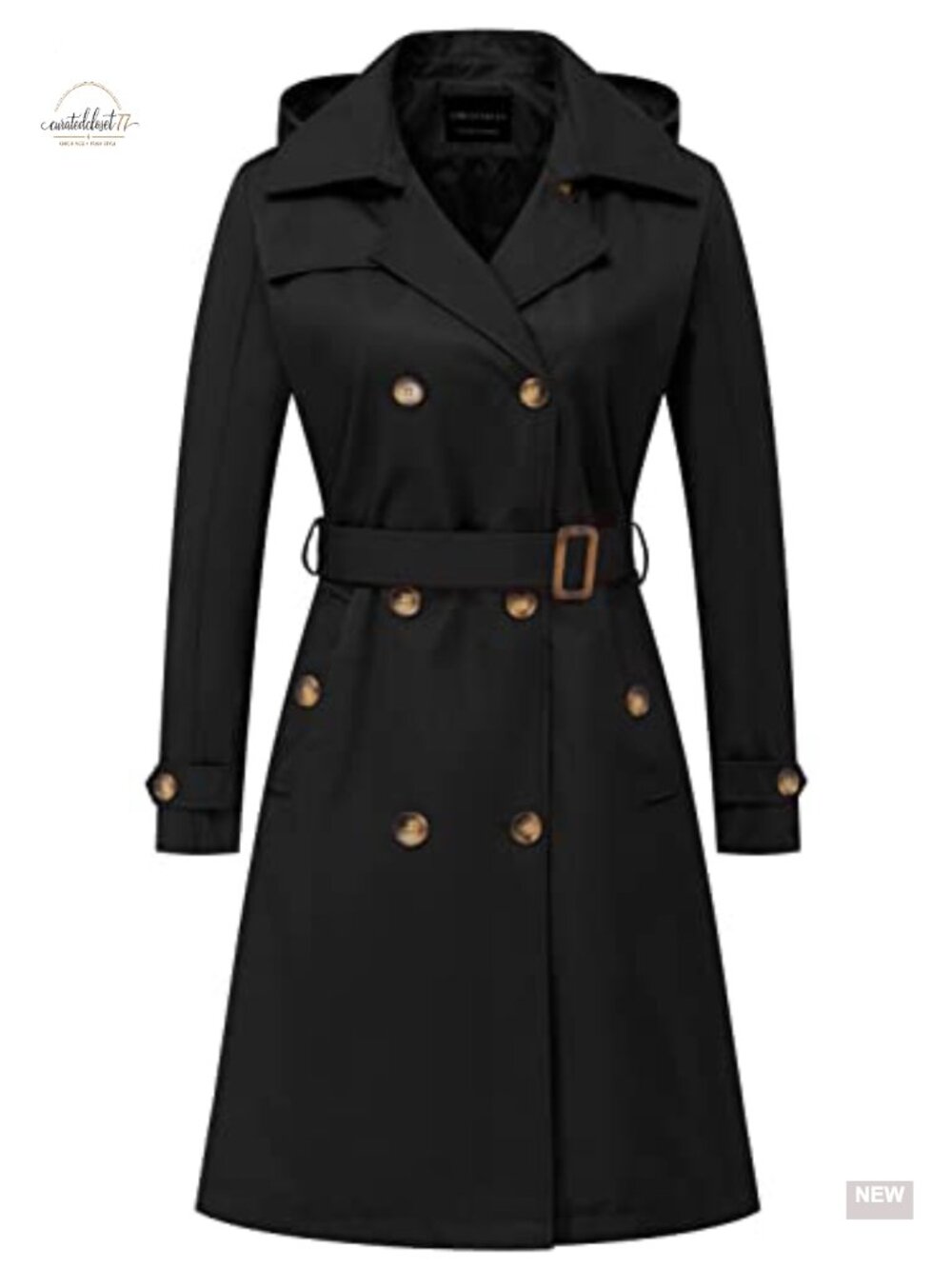 Women's Long Trench Coat Double-Breasted Belted Slim Outerwear with Detachable